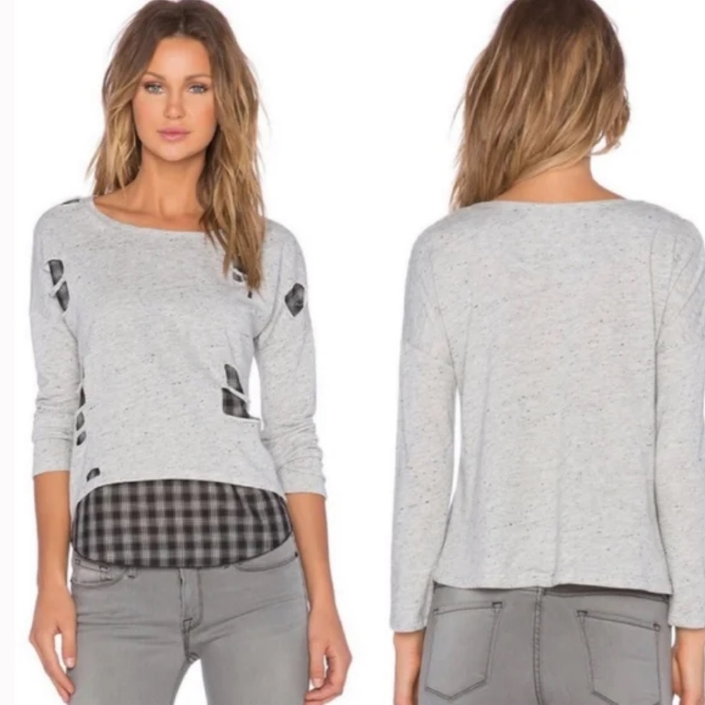 Generation Love Long Sleeve Crewneck Distressed Plaid Layered Sweatshirt